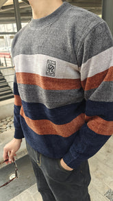 Men imported gray brown blue sweater
